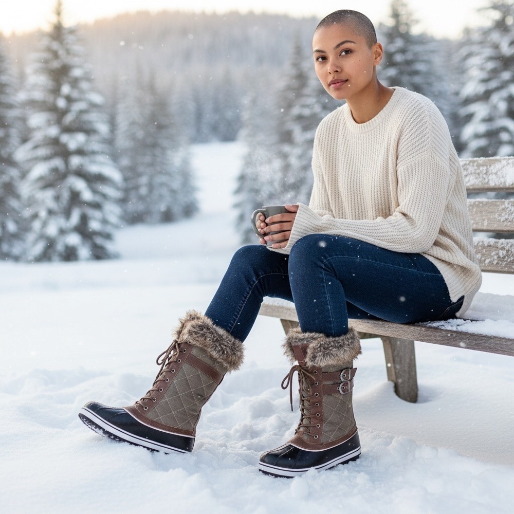 Women’s Boots Cow Suede Leather Warm Waterproof Winter Mid Calf Duck Size-6 NWT